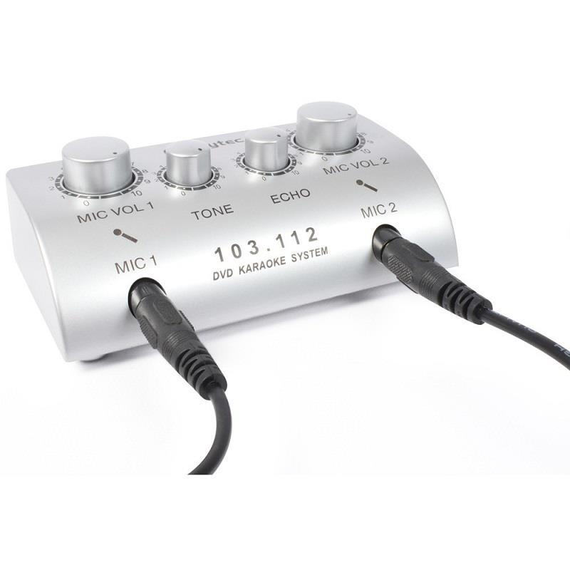 Skytec Mini, 2-kanálový karaoké mix pult, set s 2 mikrofónmi – Obrázok 2