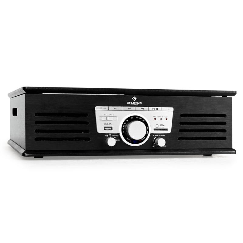 Auna TT-92B, gramofón, integrovaný reproduktor, USB, SD, AUX, FM, čierny