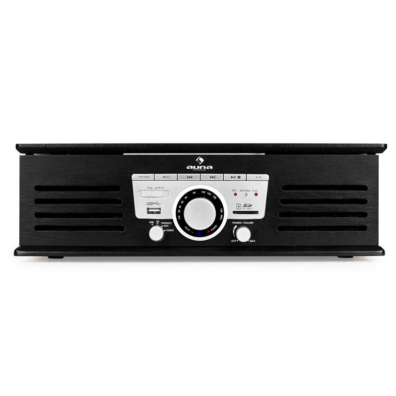 Auna TT-92B, gramofón, integrovaný reproduktor, USB, SD, AUX, FM, čierny – Obrázok 2