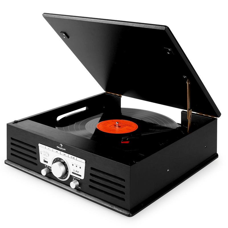 Auna TT-92B, gramofón, integrovaný reproduktor, USB, SD, AUX, FM, čierny – Obrázok 3