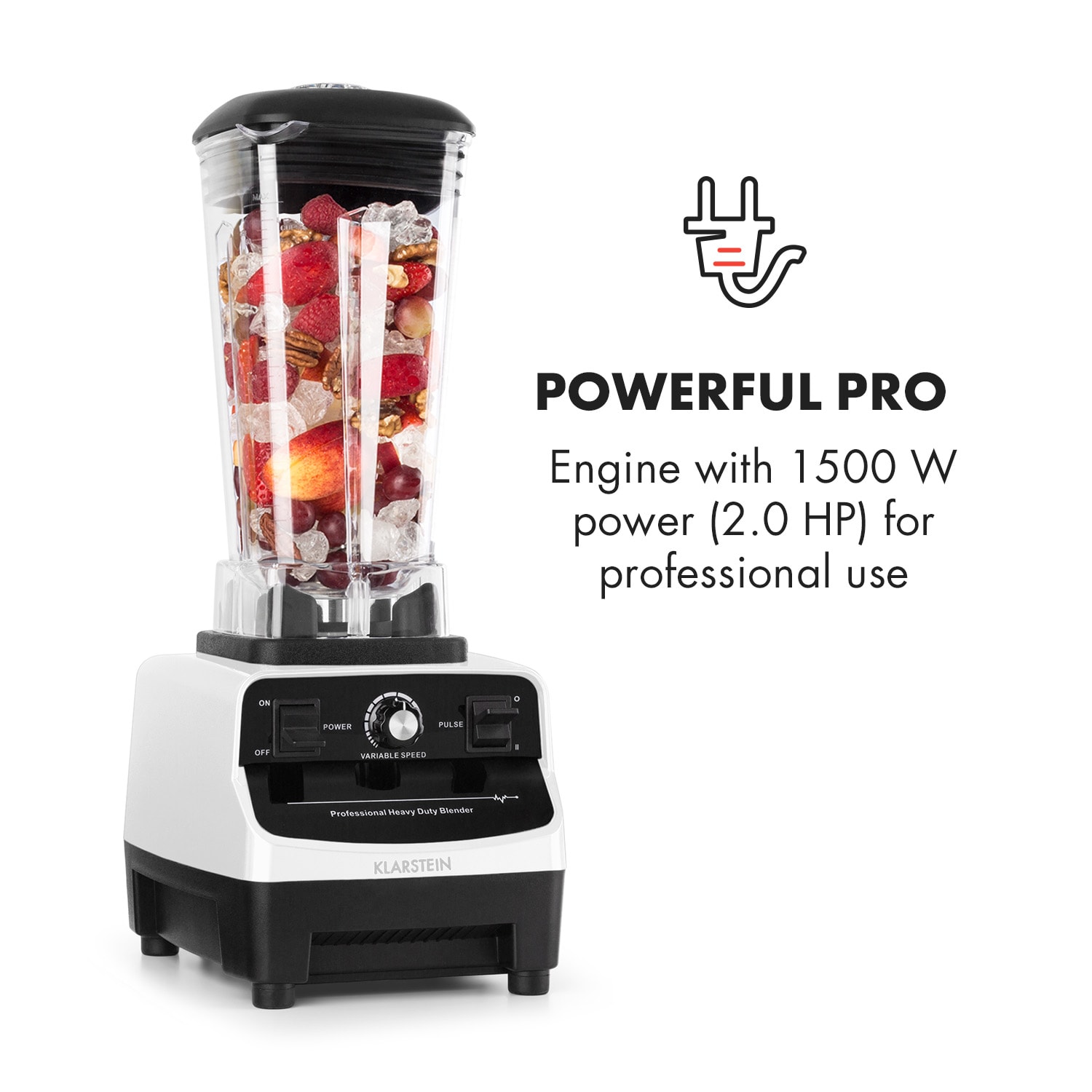 Klarstein Herakles 3G Powermixer, 1500 W, 2 litre, green smoothie, bez BPA, stolný mixér, biely – Obrázok 2