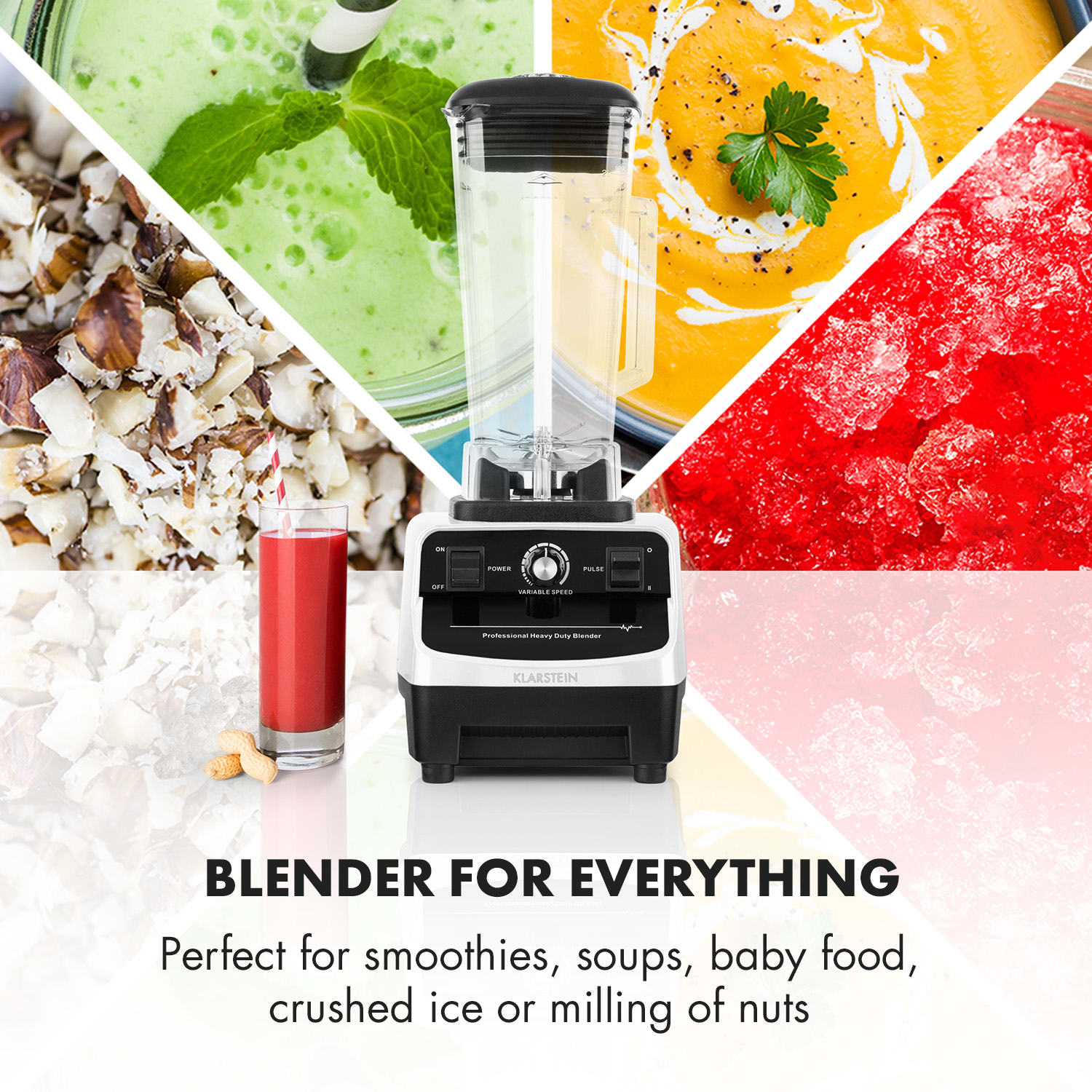 Klarstein Herakles 3G Powermixer, 1500 W, 2 litre, green smoothie, bez BPA, stolný mixér, biely – Obrázok 4