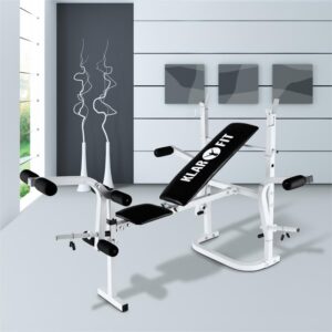 Klarfit HB3BC, posilňovacia stanica, lavica, posilňovanie rúk, nôh, odkladacia plocha, biela
