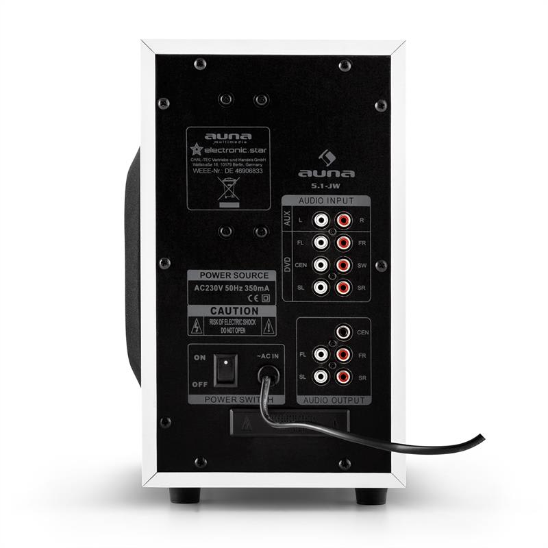 Auna 5.1-JW, 95W RMS, multimediálny surround reproduktorový systém, AUX aktívne reproduktory – Obrázok 5