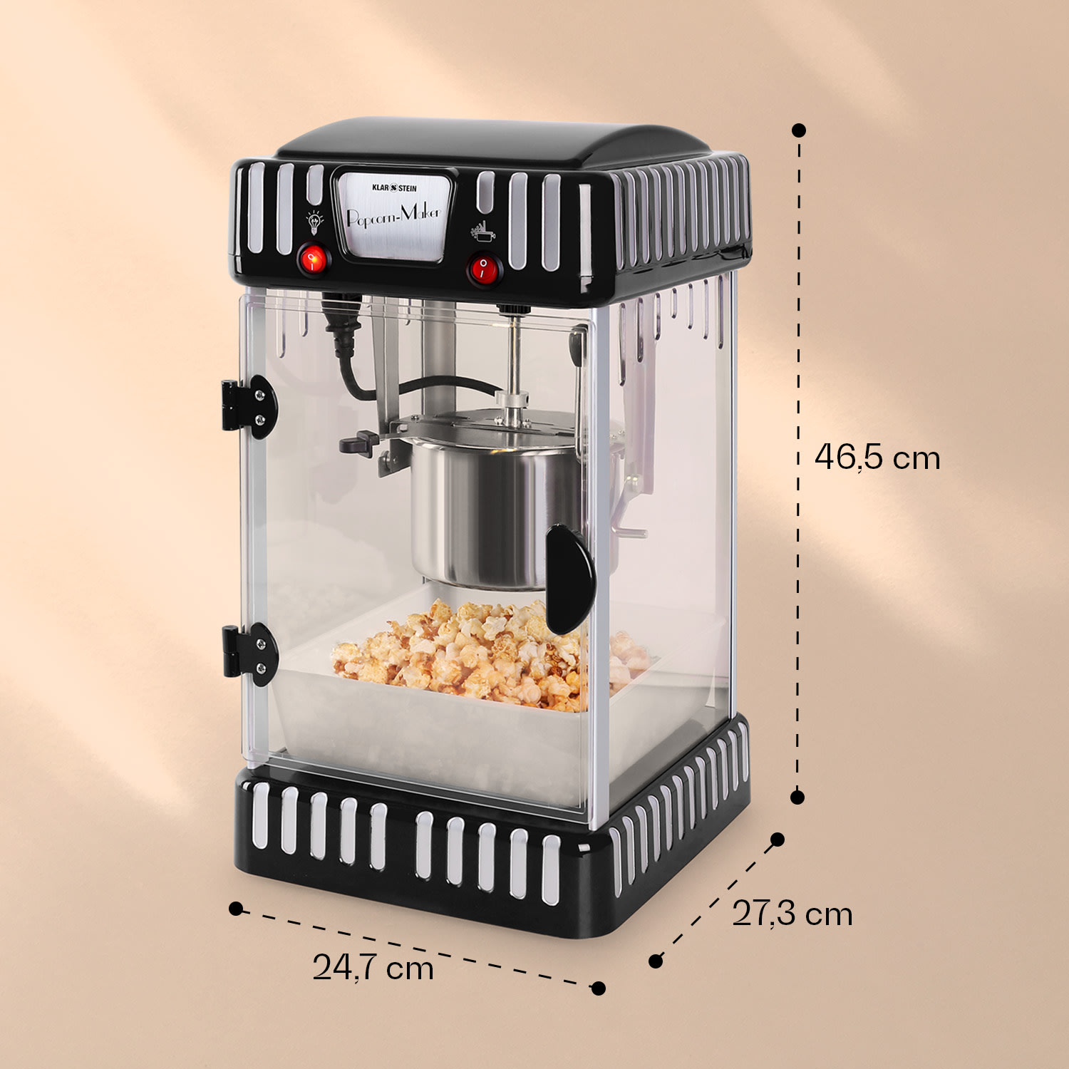 Klarstein SHU-Volcano-Black, 300 W, stroj na popcorn, miešadlo, nerez – Obrázok 5