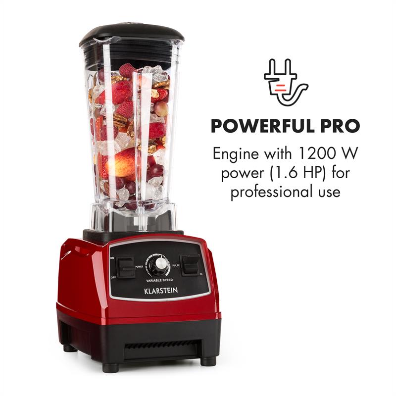 Klarstein Herakles-2G-R, 1200 W, 2 litre, stolný mixér, smoothie, bez BPA, stolný mixér – Obrázok 2