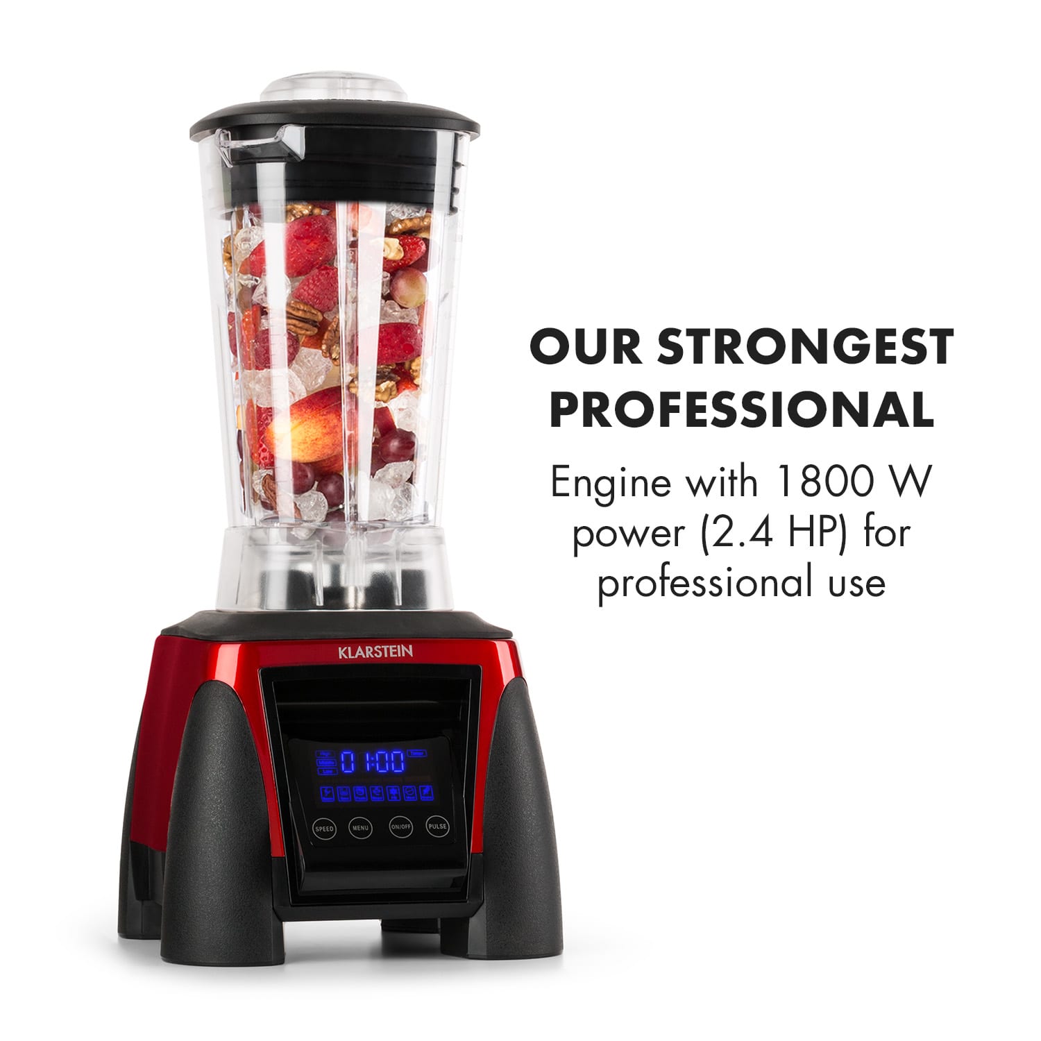 Klarstein Herakles-8G-R, 1800 W, 2 litre, stolný mixér, červený, smoothie, bez BPA – Obrázok 2