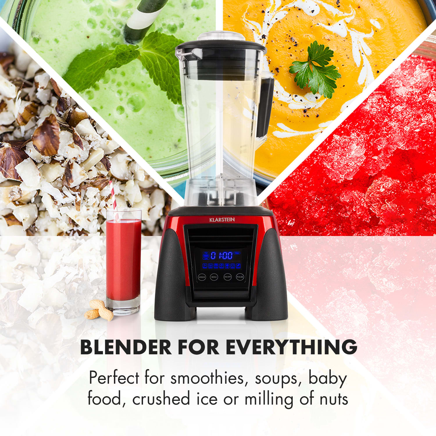 Klarstein Herakles-8G-R, 1800 W, 2 litre, stolný mixér, červený, smoothie, bez BPA – Obrázok 4