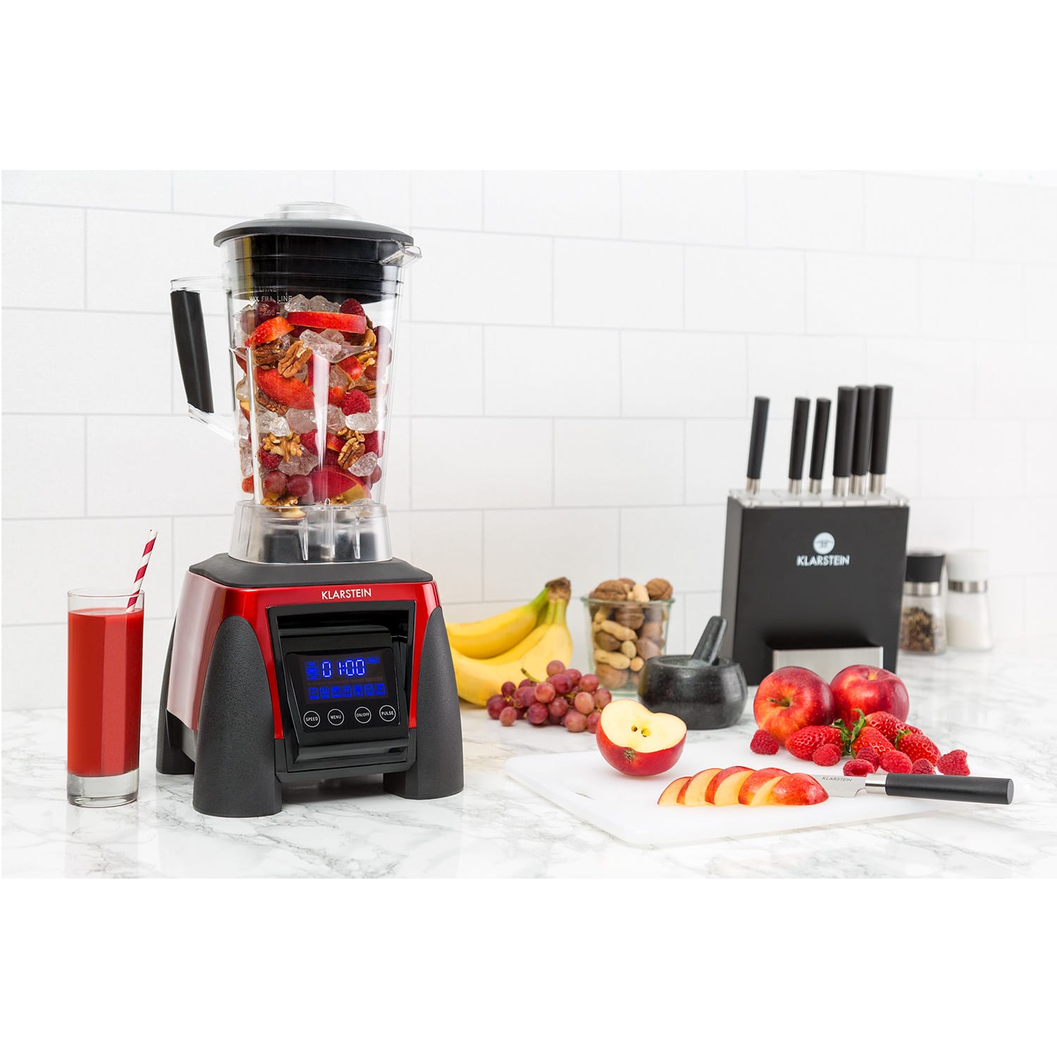 Klarstein Herakles-8G-R, 1800 W, 2 litre, stolný mixér, červený, smoothie, bez BPA
