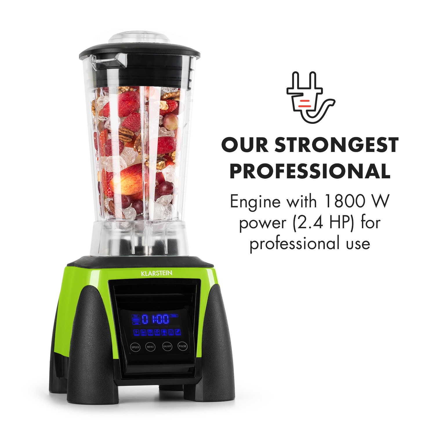 Klarstein Herakles-8G-G, 1800 W, 2 litre, stolný mixér, zelený, green smoothie, bez BPA – Obrázok 2