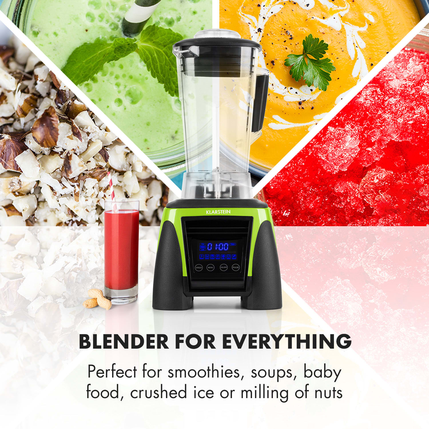 Klarstein Herakles-8G-G, 1800 W, 2 litre, stolný mixér, zelený, green smoothie, bez BPA – Obrázok 4