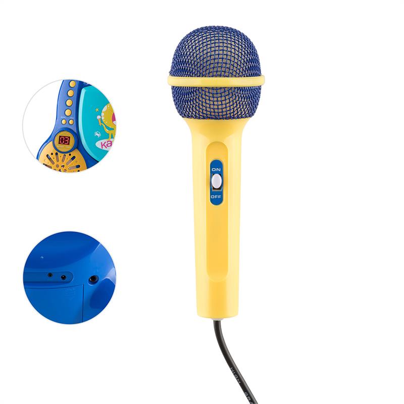 Auna Rockpocket, detský karaoké systém, CD, AUX, 2 x mikrofón, sada nálepiek, modrý – Obrázok 2