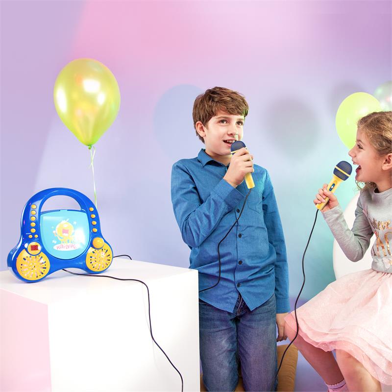 Auna Rockpocket, detský karaoké systém, CD, AUX, 2 x mikrofón, sada nálepiek, modrý – Obrázok 3