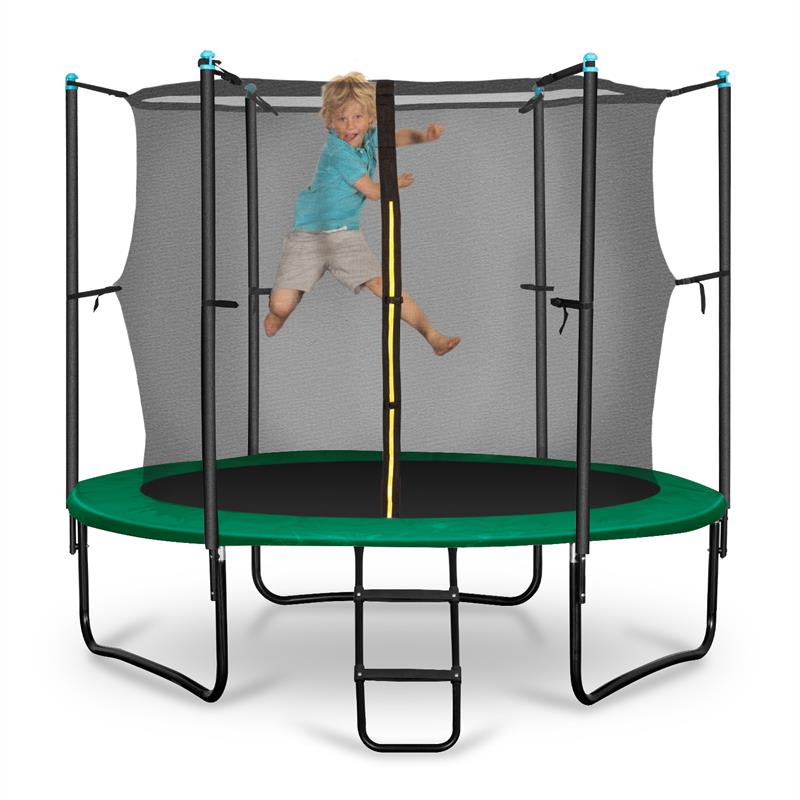 KLARFIT Rocketstart 250, 250 cm trampolína, vnútorná bezpečnostná sieť, široký rebrík, zelená – Obrázok 2