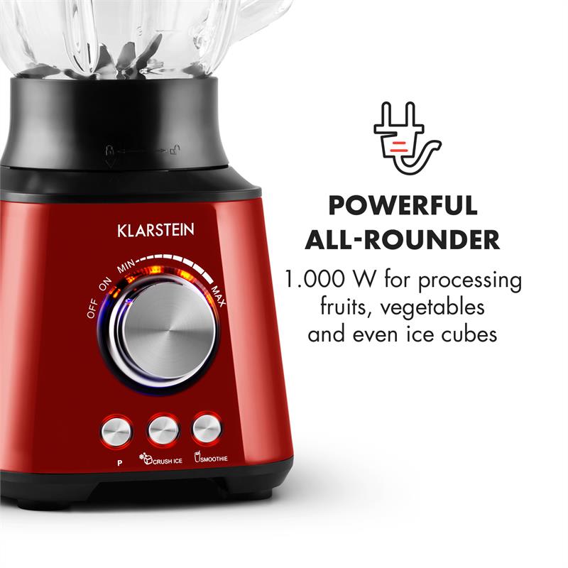 Klarstein TK30-Herakles-R, 1000 W, 1,5 litra, stolný mixér, nerezová oceľ, červená – Obrázok 3