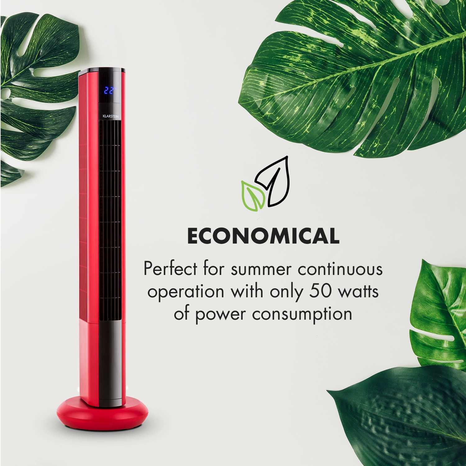 Klarstein Skyscraper 3G, stĺpový ventilátor s dotykovým ovládaním, 50 W, diaľkový ovládač, červený – Obrázok 5