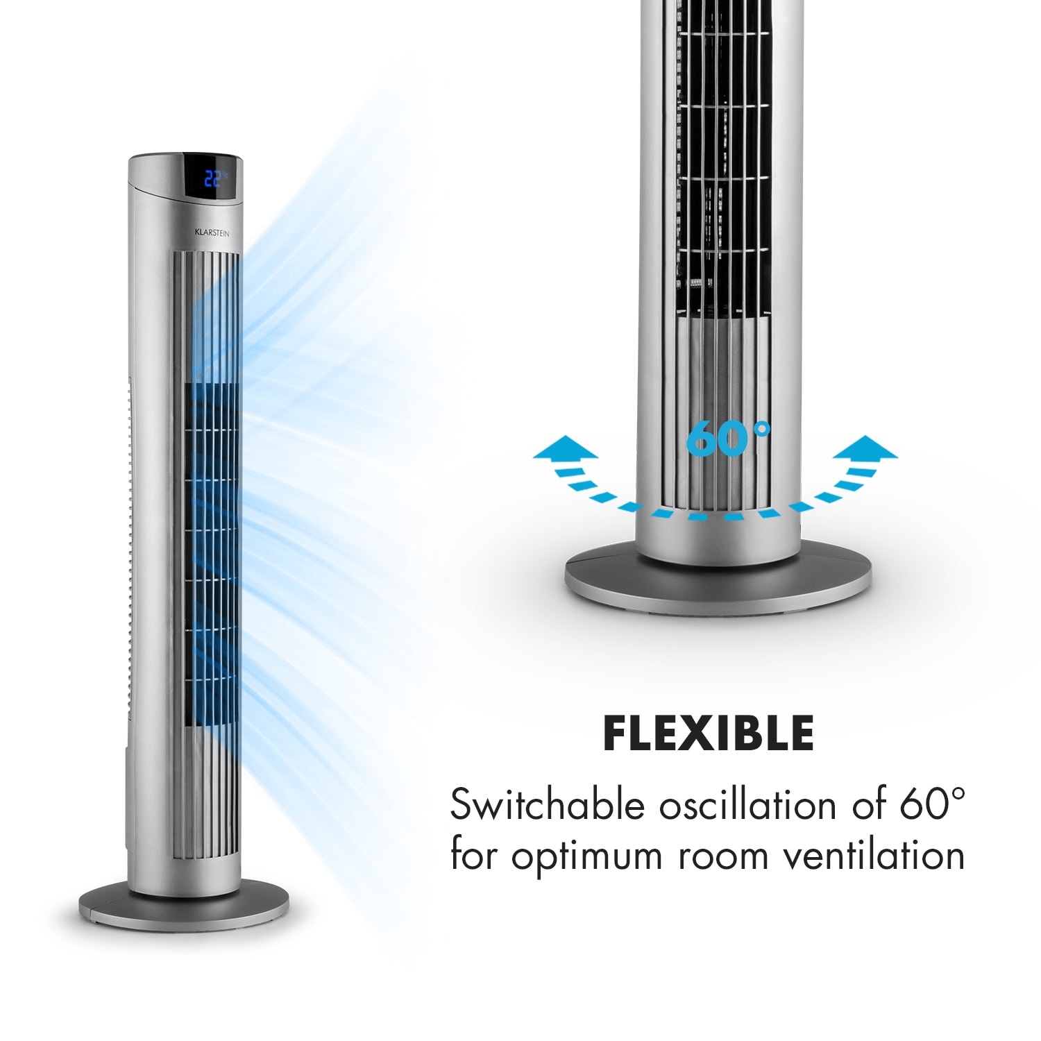 Klarstein Skyscraper 2G, stĺpový ventilátor s dotykovým ovládaním, 40 W, diaľkový ovládač, strieborný – Obrázok 3