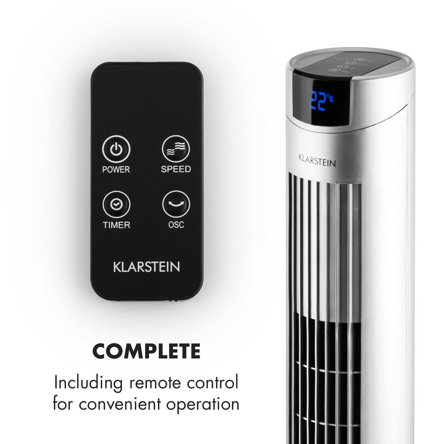 Klarstein Skyscraper 2G, stĺpový ventilátor s dotykovým ovládaním, 40 W, diaľkový ovládač, strieborný – Obrázok 4