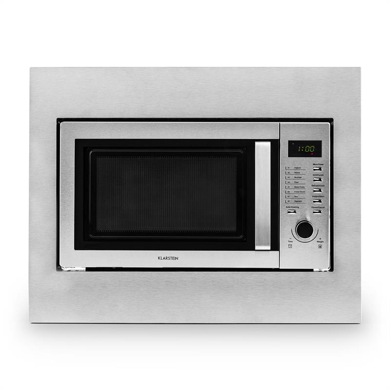Klarstein Steelwave, 23 l, 800 W mikrovlnná rúra, 1000 W gril, nerezová oceľ, zabudovací rám