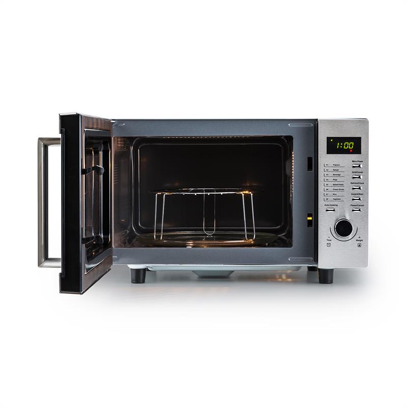 Klarstein Steelwave, 23 l, 800 W mikrovlnná rúra, 1000 W gril, nerezová oceľ, zabudovací rám – Obrázok 2