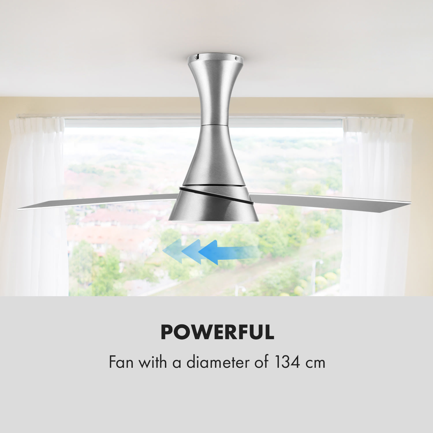 Klarstein Steletto, stropný ventilátor so svietidlom, 55 W, 134 cm, diaľkový ovládač, hliník – Obrázok 4