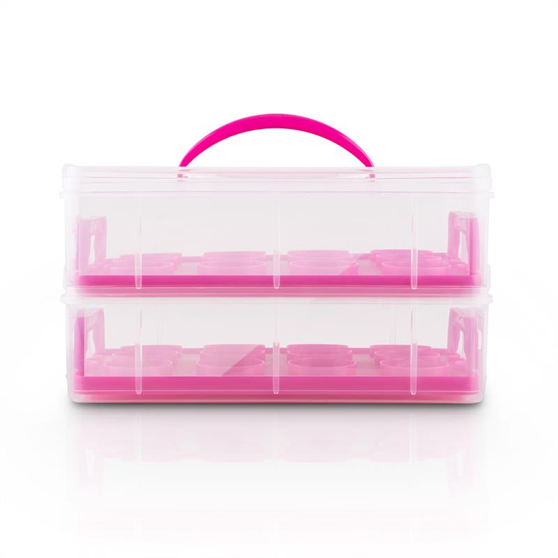 Klarstein USS Pink Cookie, ružový, prenosný box na koláče s 2 poschodiami, 2 roštami a držadlom – Obrázok 2