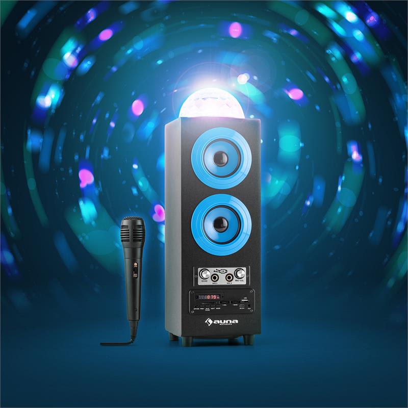 Auna DiscoStar Blue, prenosný 2.1 bluetooth reproduktor, USB, akumulátor, LED, mikrofón – Obrázok 2