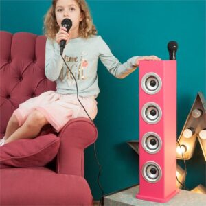 Auna Karaboom LED, ružová, bluetooth reproduktor, USB, AUX, karaoke, 2 mikrofóny