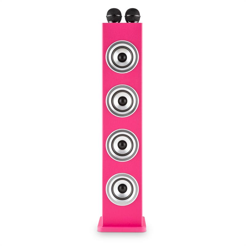Auna Karaboom LED, ružová, bluetooth reproduktor, USB, AUX, karaoke, 2 mikrofóny – Obrázok 2