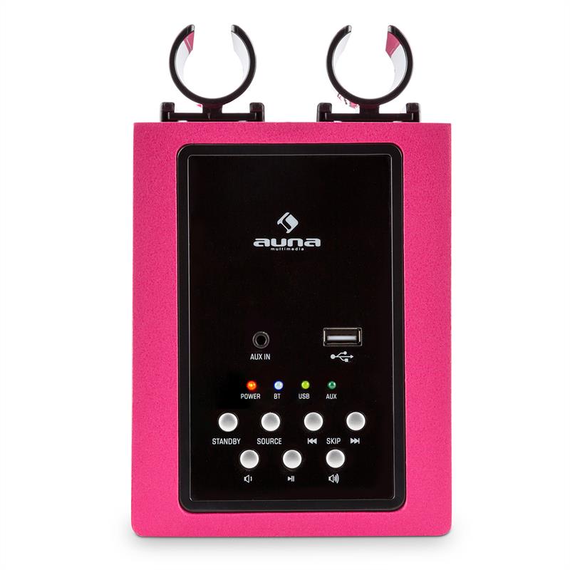 Auna Karaboom LED, ružová, bluetooth reproduktor, USB, AUX, karaoke, 2 mikrofóny – Obrázok 5