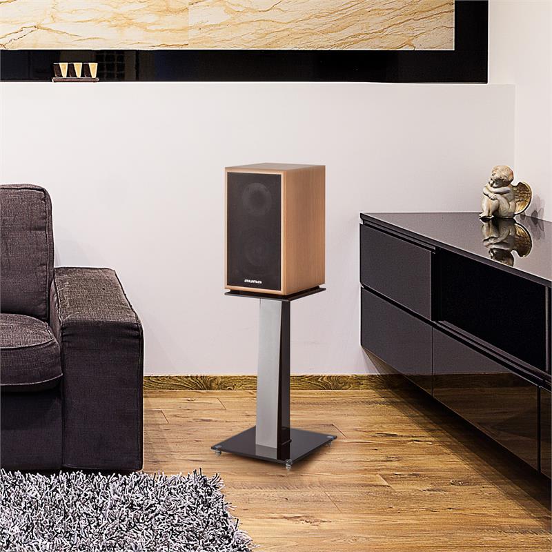 Auna BS-03S-WHOA, stojany na reproduktor, hliník, sklo, MDF, kanál pre kábel, vrátane hrotov, dubová dýha – Obrázok 4