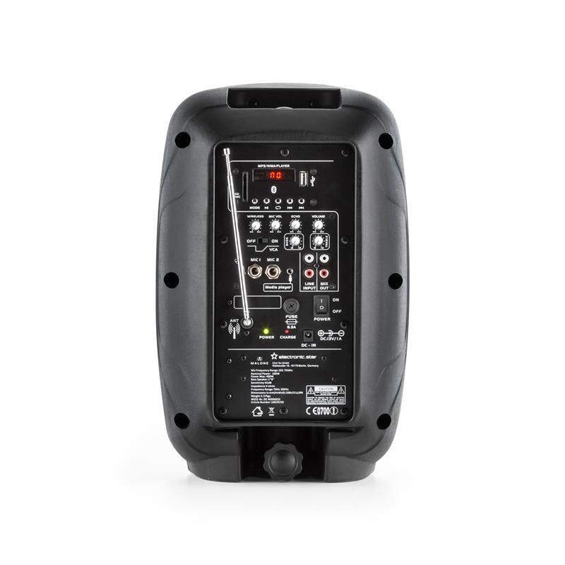 Malone Bushfunk 20, aktívny PA reproduktor, 400 W, bluetooth, akumulátor, USB, SD, MP3 VHF – Obrázok 2