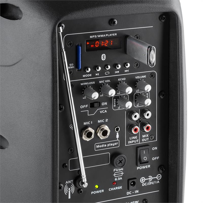 Malone Bushfunk 20, aktívny PA reproduktor, 400 W, bluetooth, akumulátor, USB, SD, MP3 VHF – Obrázok 4