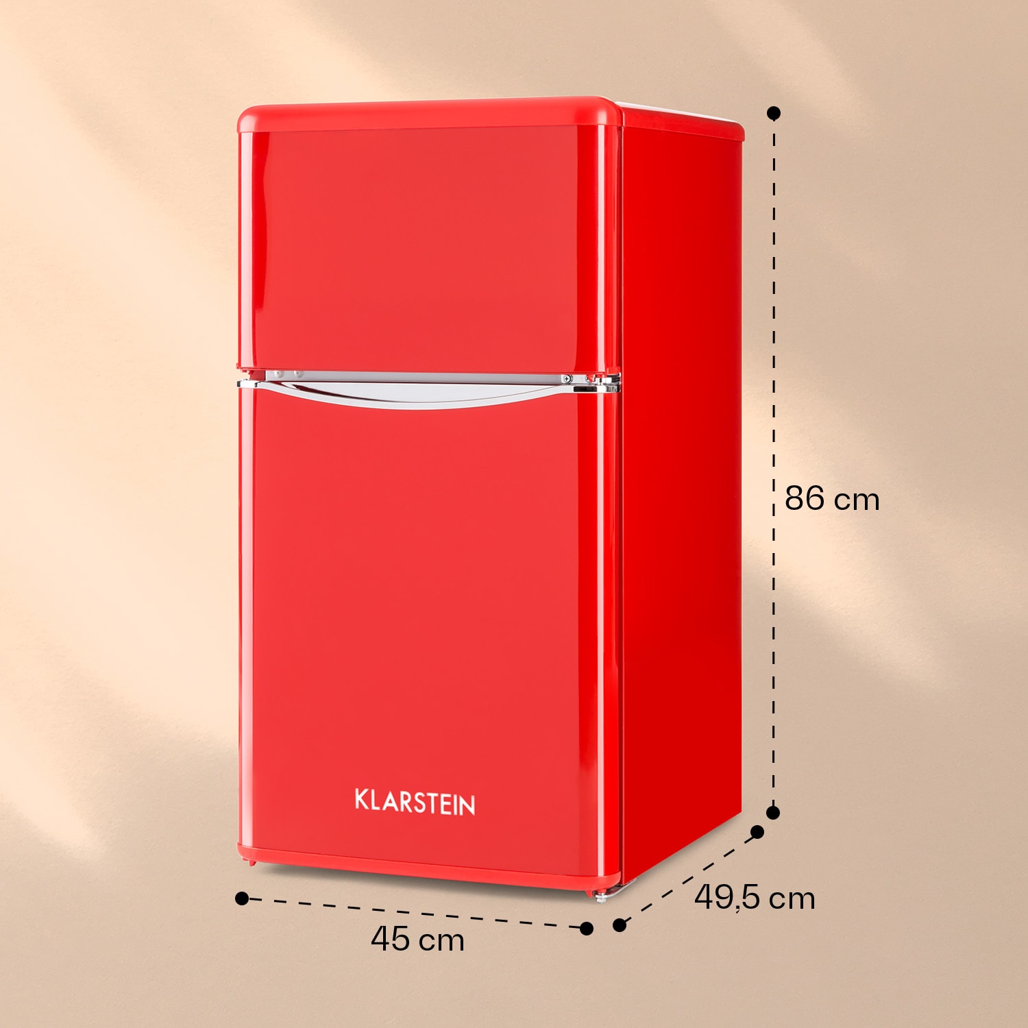 Klarstein Monroe Red, kombinovaná chladnička, 61/24 l, energet. trieda F, Retrolook, červená – Obrázok 4