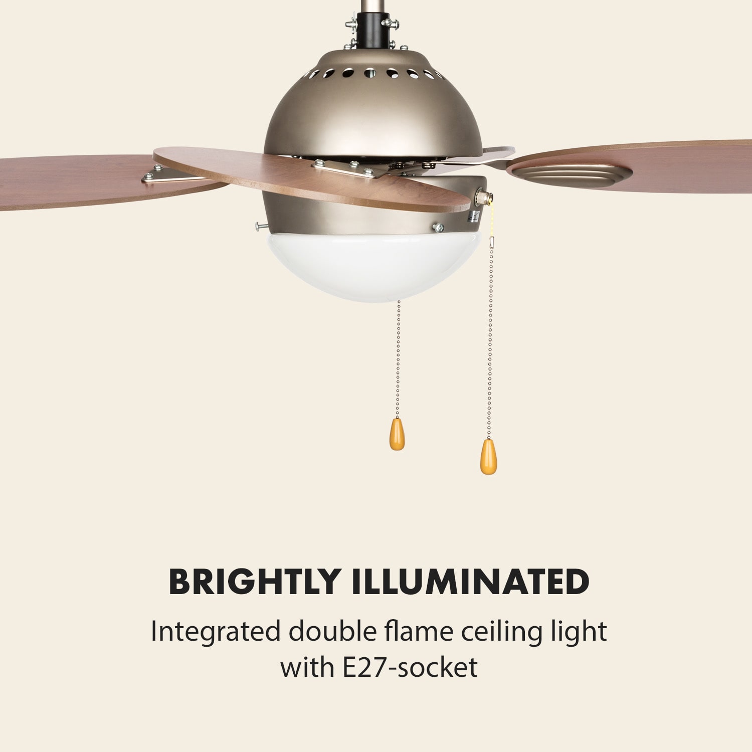 Klarstein Valderama, stropný ventilátor, 42", 60 W, stropná lampa, 2 x 43 W, čerešňové drevo – Obrázok 2