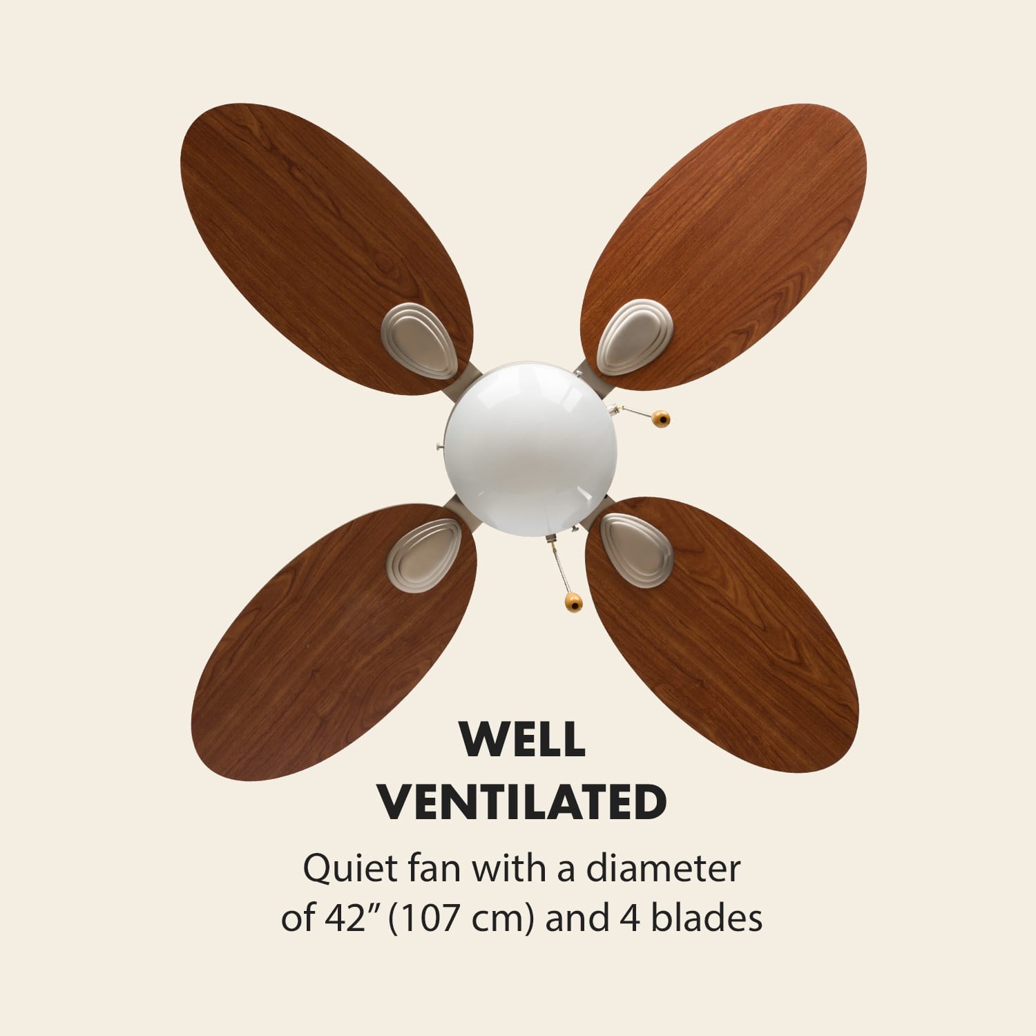 Klarstein Valderama, stropný ventilátor, 42", 60 W, stropná lampa, 2 x 43 W, čerešňové drevo – Obrázok 5