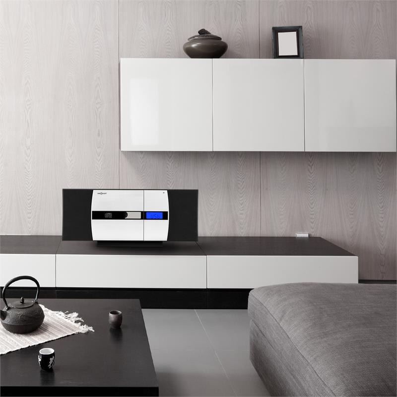 OneConcept V-15, čierny, stereo systém, CD, USB, MP3, FM, AUX, budík