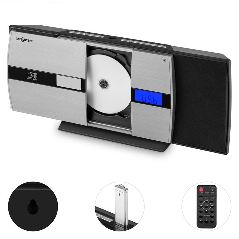 OneConcept V-15-BT, stereo systém, bluetooth, CD, USB, MP3, FM, AUX, budík, čierny – Obrázok 2