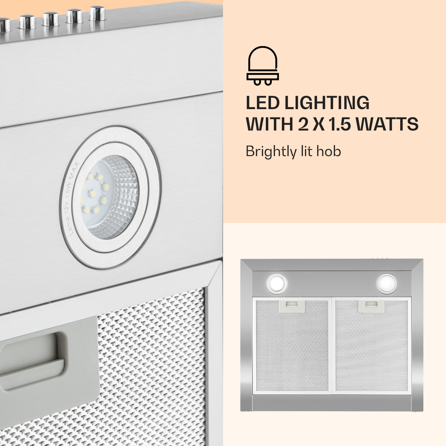 Klarstein Zarah, digestor, ušľachtilá oceľ, 60 cm, 600 m³/h, montáž na stenu, LED – Obrázok 3