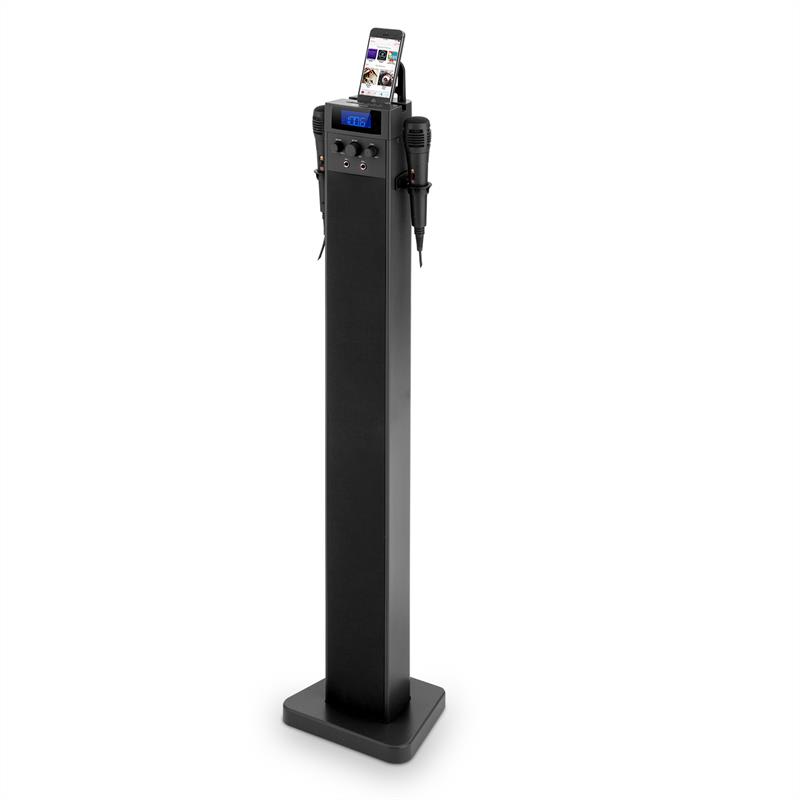 Auna HiTower, karaoke vežový reproduktor, bluetooth, FM, AUX, USB nabíjací slot, 2 x mikrofón – Obrázok 4