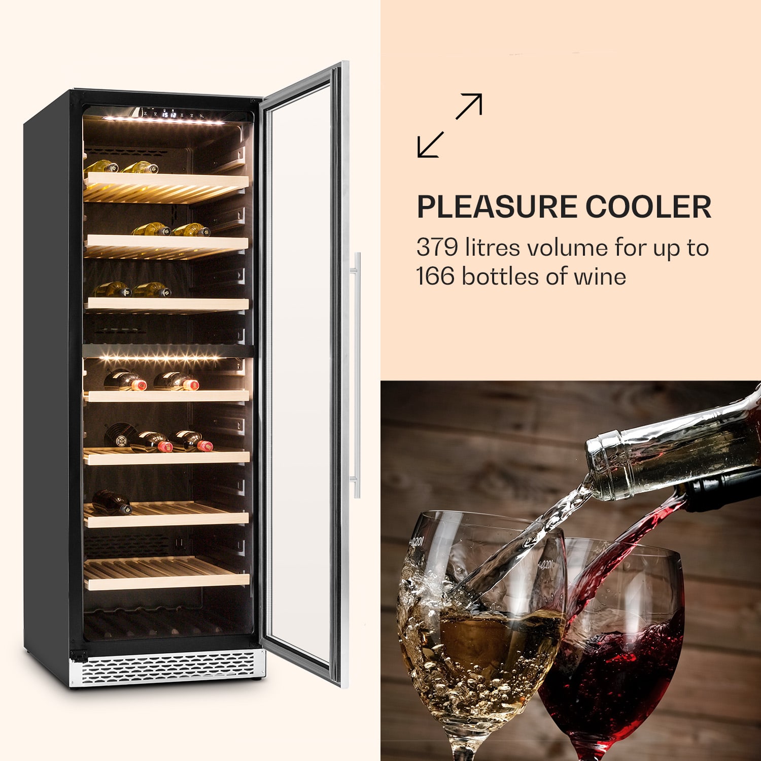 Klarstein Gran Reserva, vinotéka, 379 l, 167 fliaš, 2 zóny, dotykové ovládanie – Obrázok 5