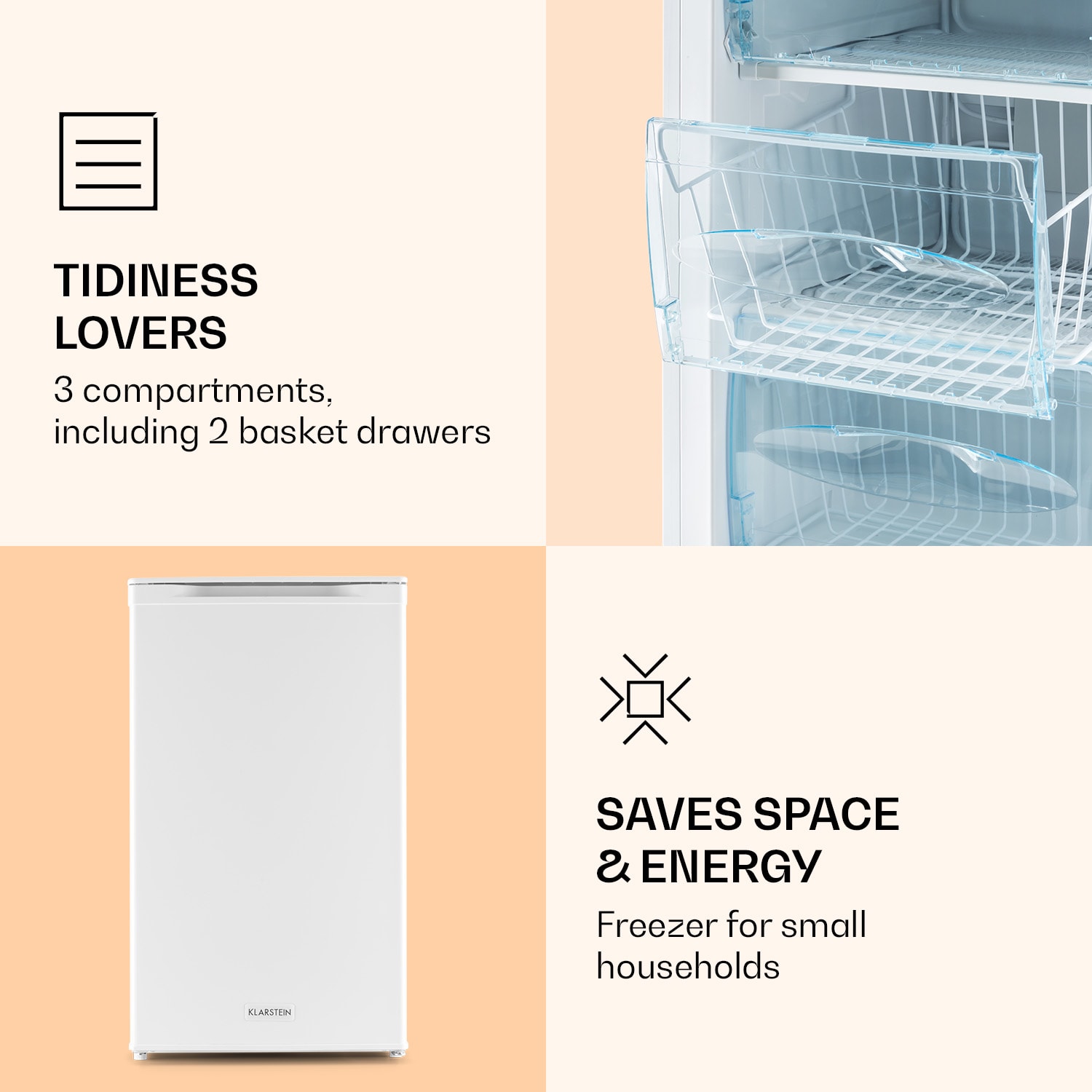 Klarstein Garfield XL, mraznička, 69 l, 4 hviezdičky, 80 W, energet. trieda F, biela – Obrázok 2