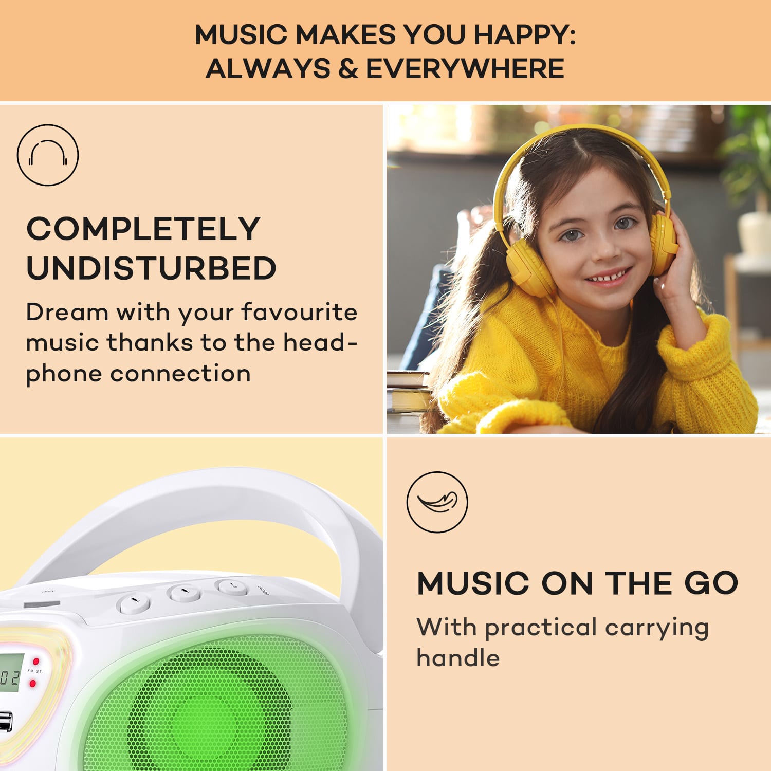Auna Roadie CD Boombox UKW rádio, Svetelná show, CD prehrávač, Bluetooth 5.0 – Obrázok 4