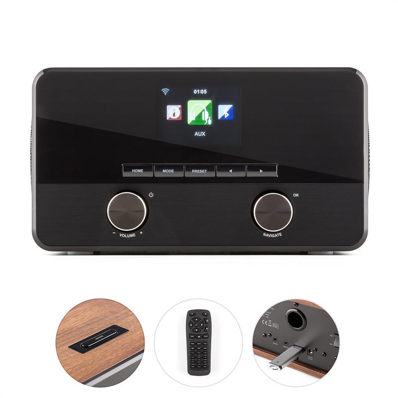 Auna Connect 100, internetové rádio, mediálny prehrávač, bluetooth, WLAN, USB, AUX, linkový výstup – Obrázok 2