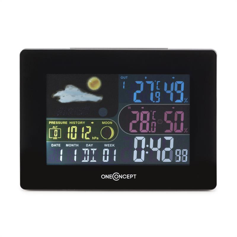 OneConcept Uddevalla, bezdrôtová meteorologická stanica, prevádzka na batérie, alarm, vrátane vonkajšieho senzora