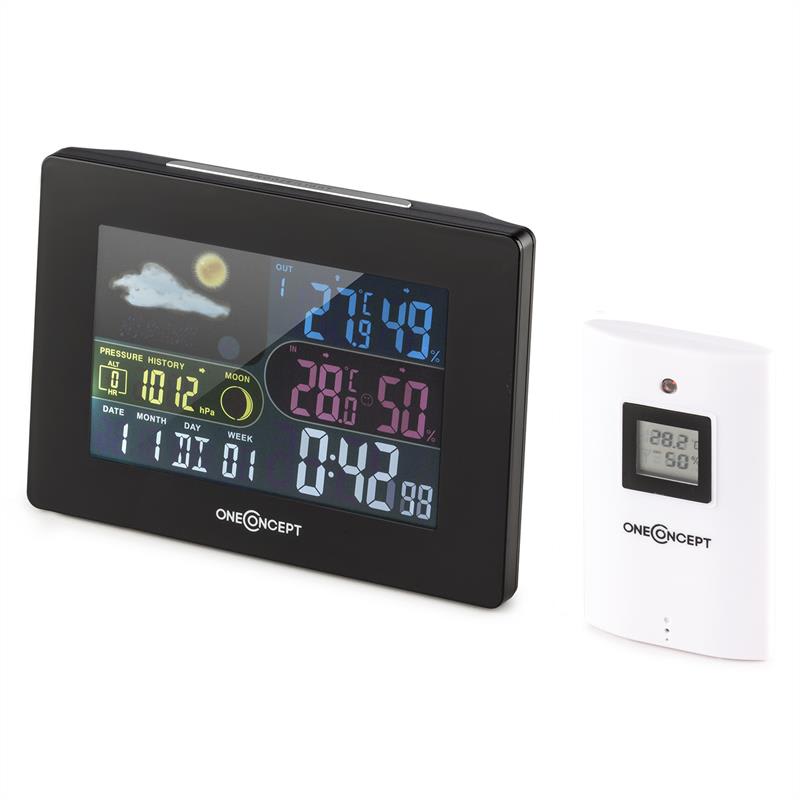 OneConcept Uddevalla, bezdrôtová meteorologická stanica, prevádzka na batérie, alarm, vrátane vonkajšieho senzora – Obrázok 3