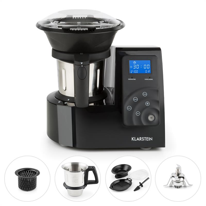 Klarstein Kitchen Hero 9-in-1, čierny, 2 l, 600/1300 W, tepelný kuchynský robot