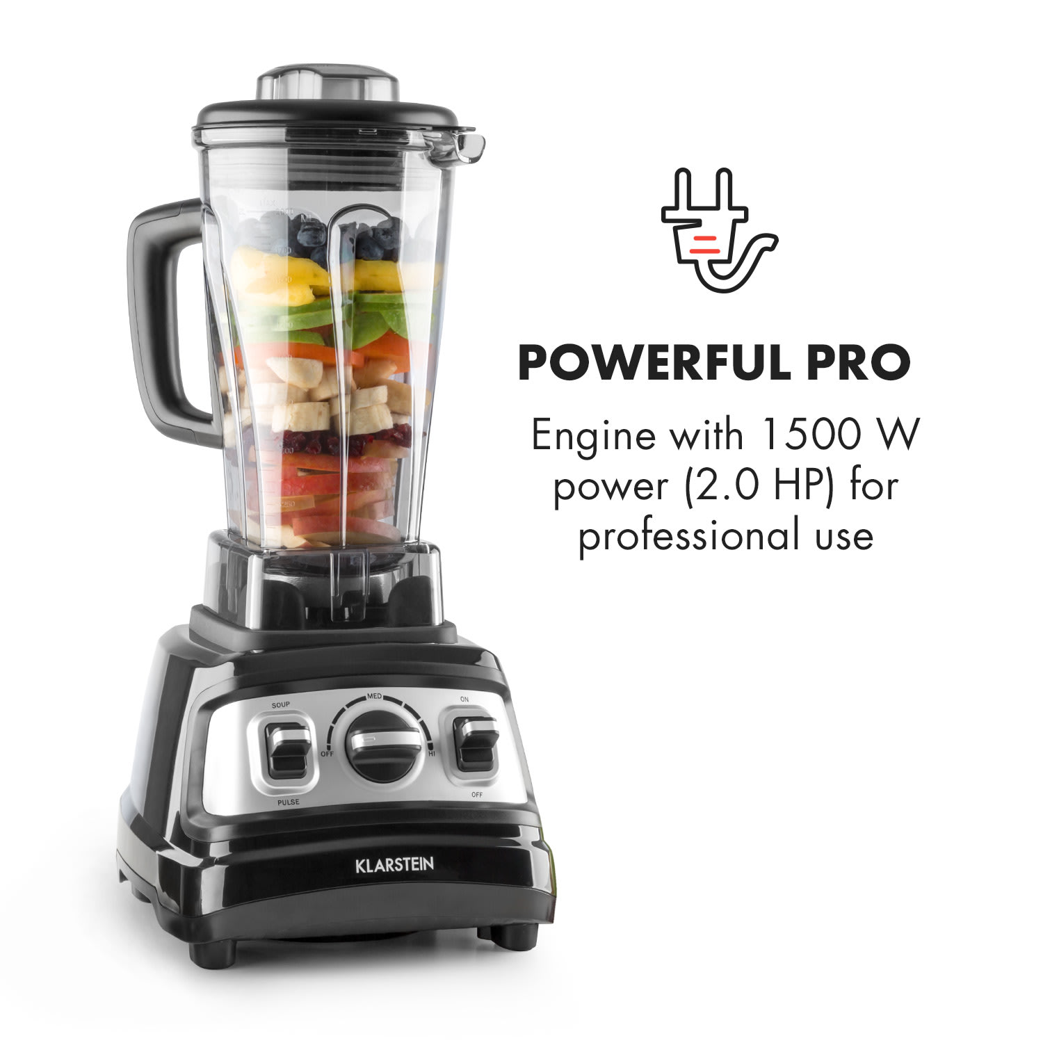 Klarstein Herakles 3G, stolný mixér, príprava polievok, 1500 W, 2, PS, 2 l, bez BPA – Obrázok 2