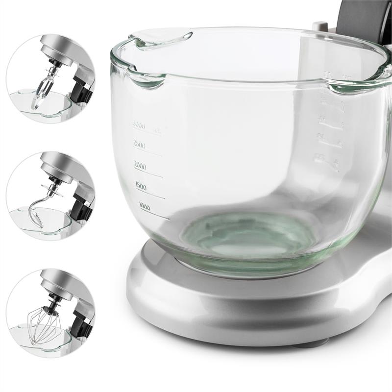 Klarstein Allegra Argente, strieborný, kuchynský robot, 800 W, 3 l, sklenená misa – Obrázok 4