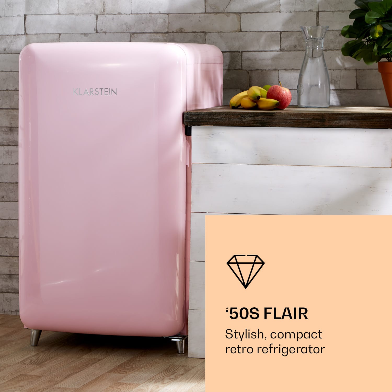 Klarstein PopArt Pink retro chladnička E, 118 l / 13 l mraziarenský priestor, ružová